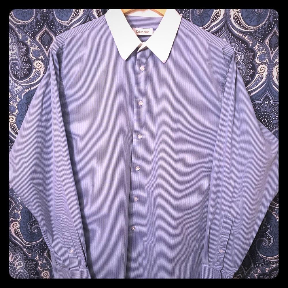 Calvin Klein Blue Pinstriped Shirt French Collar